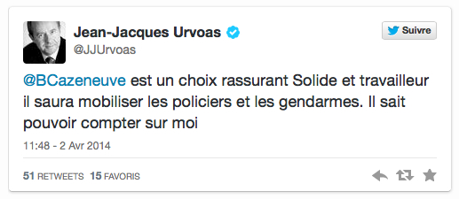 Urvoas tweet Cazeneuve avril 2014